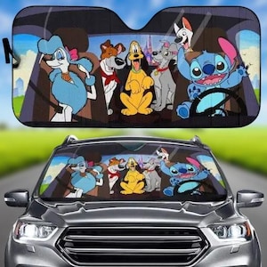 LNG172303A57] Disney Stitch Friends autozonnescherm, Stitch autodecoratie, Disney familie-uitje autovoorruit, cartoons auto zonnescherm