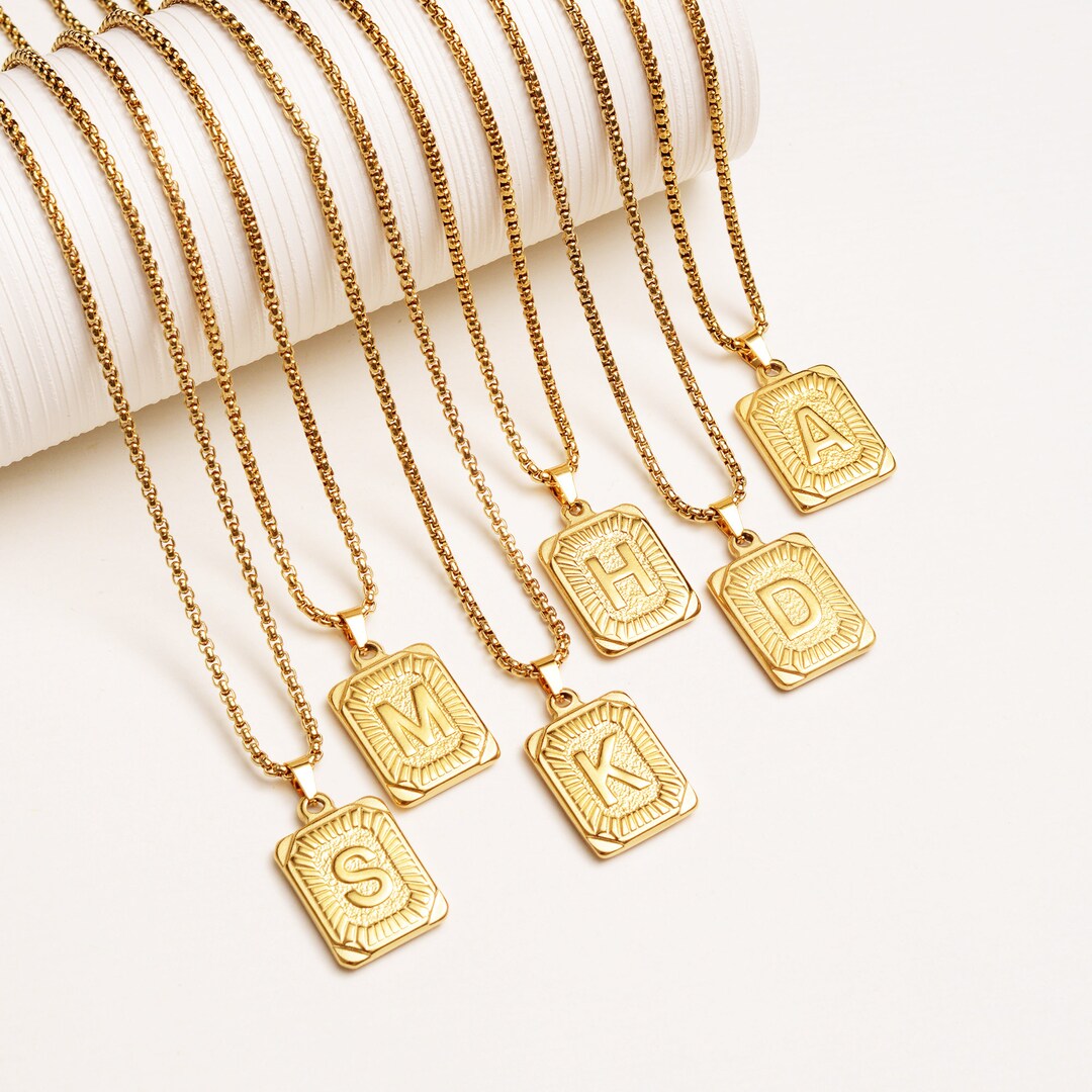 Gold Letter Pendant Necklace, Square Initial Necklace, Personalized ...