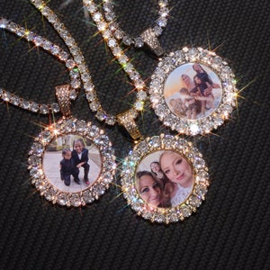 Memory Photo Necklace Diamond Round Necklace With Picture Photo Personalized Jewelry Gift Iced Custom Pendant