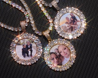 Memory Photo Necklace Diamond Round Necklace With Picture Photo Personalized Jewelry Gift Iced Custom Pendant