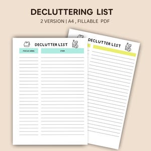 Decluttering List: Fillable PDF, Cleaning Checklist (A4)