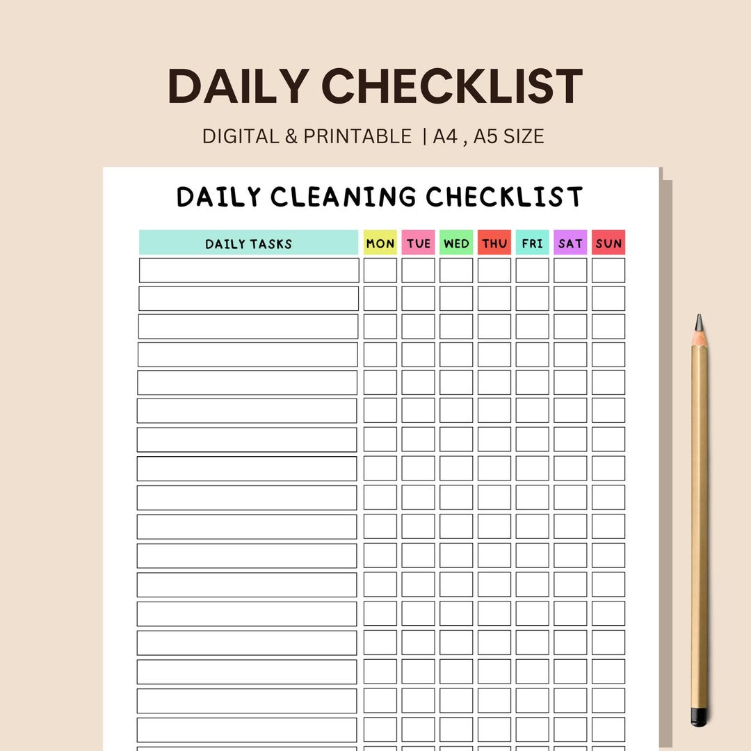 Daily Cleaning Checklist: Printable Task Schedule (fillable PDF) - Etsy