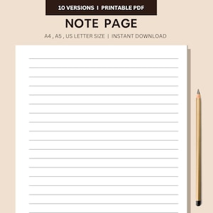 Strona notatek do wydrukowania, szablon notatek w linie, robienie notatek, papier do pisania, wkładka do planera notatek, puste notatki, A4/A5, natychmiastowe pobieranie pliku PDF