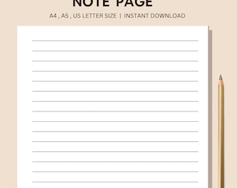 Lined Notes Page Printable: A4, A5, US Letter (Instant Download PDF)