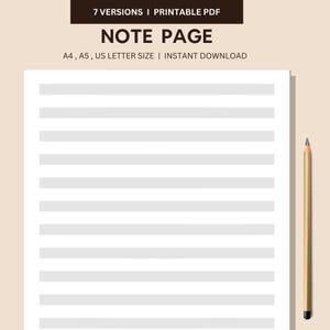 Strona notatek do wydrukowania, szablon notatek w linie, robienie notatek, papier do pisania, wkładka do planera notatek, format A4/A5/US Letter, natychmiastowe pobieranie pliku PDF