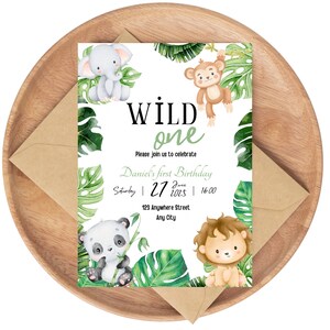 EDITABLE Safari Birthday Invitation, Wild One 1st Birthday Invite, Gold Jungle Animals Invitations, Printable Template