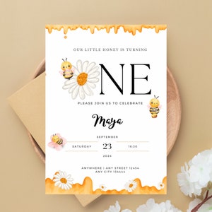 Bee birthday invitation, bee 1st birthday invite, honey bee invitation, First Birthday Honey Invivion,Bee Invite, Honey Invite