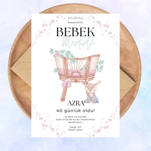 Bebek Mevlidi Davetiyesi | Kız çocuğu Mevlüt davetiyesi | Digital | Mevlid | Bebek Mevlut | 40 uçtu Davetiye | 40 davetiye | Bebek |