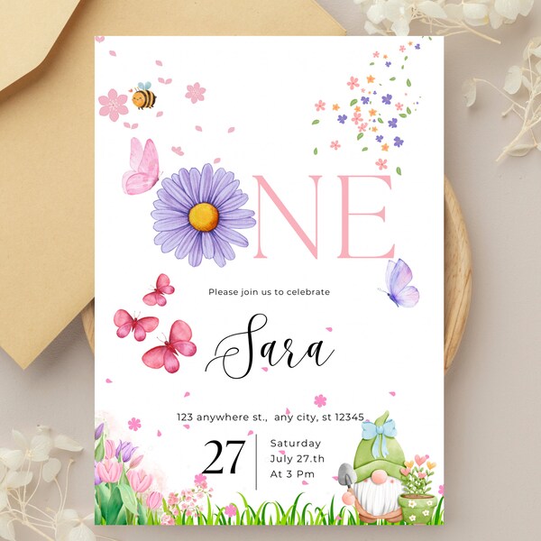 Bloom Invitation Birthday,Wildflowers 1st Birthday, Whimsical Garden Forest Girl Invite Flowers, Spring Birthday Invite, Spring