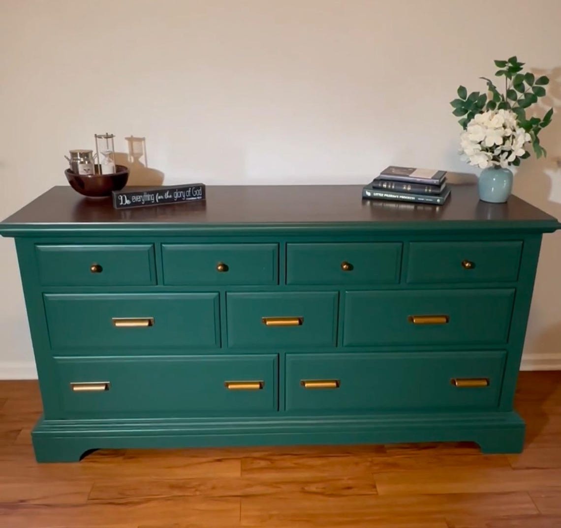 GORGEOUS Solid Wood 9-drawer Dresser, Green Bedroom Furniture, Forest ...