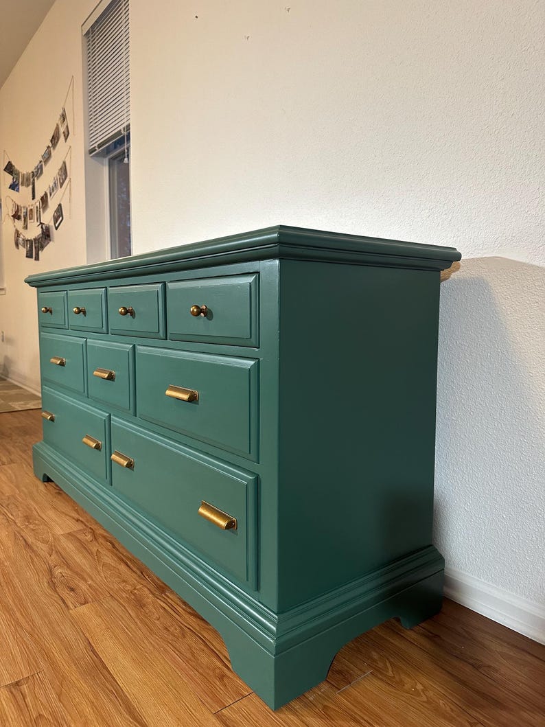 GORGEOUS Solid Wood 9-drawer Dresser, Green Bedroom Furniture, Forest ...