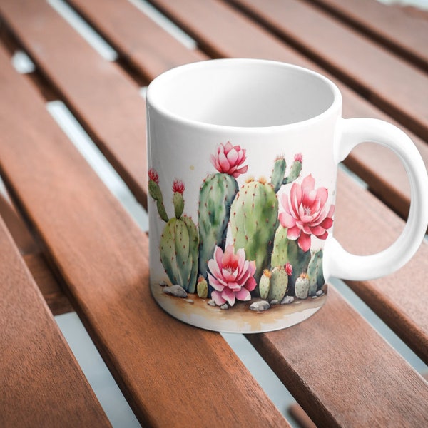 Cute Cactus Mug Wrap, 11oz & 15oz Mug Template, Mug Sublimation Design, Mug Wrap Template, Instant Digital Download PNG