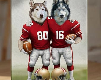 Personalized Dog Portrait, American Football-Inspired Art, Custom Dog Lover Gift, Funny Pet Artwork