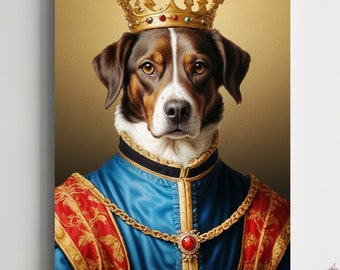 Aangepast renaissance huisdierportret, koninklijke hondenkunst, humoristisch cadeau