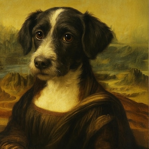Retrato personalizado de mascota de Mona Lisa: arte renacentista divertido para perros o gatos, pintura personalizada de mascota a partir de una foto, regalo único para amantes de las mascotas.