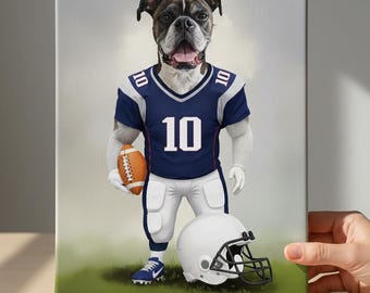 Personalized Football Pet Portrait, Custom Dog Sports Art