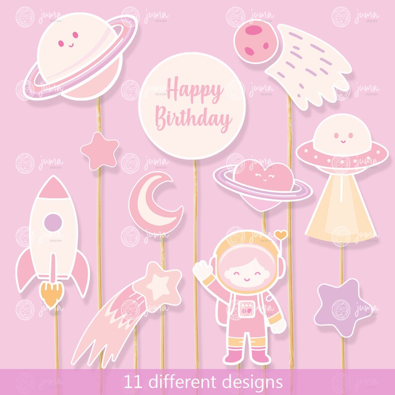 PRINTABLE Girl Outer Space Cake Topper. Pink Space Themed Cake Decoration. Printable Space Cake ...