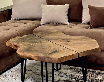 Solid walnut coffee table with metal base