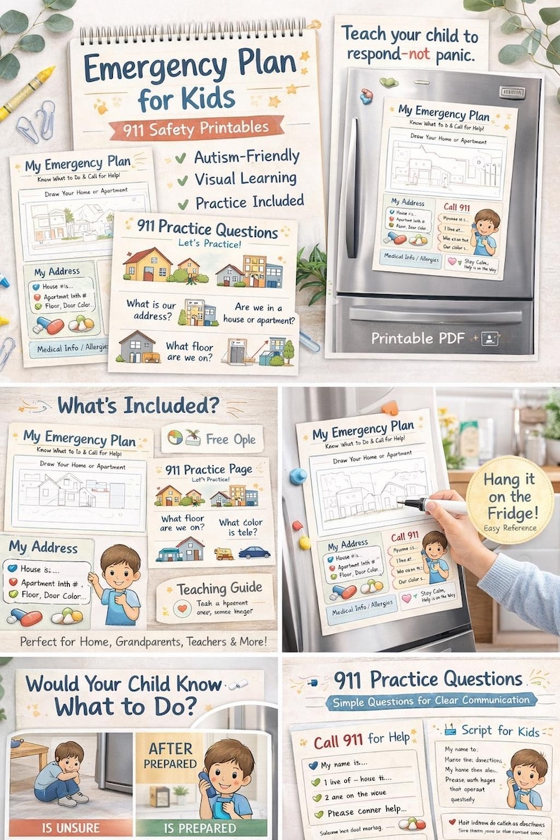 Kids Emergency Plan Printable | 911 Safety Visual Guide (digital ...