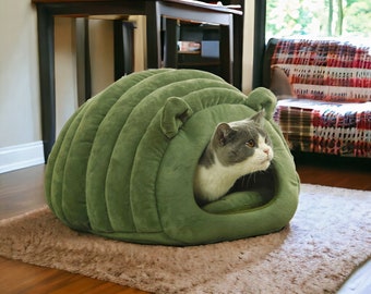 Cute Caterpillar Cat Bed | Nest For Cats | Cat Lover Gift  | Green Kitten Comfy Bed | Snug Safe Place | Pet Furniture Soft Warm | Pet Nest