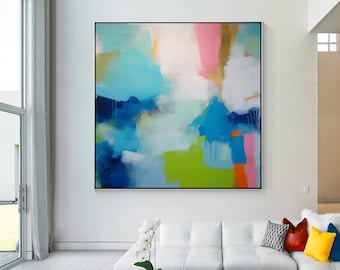 Colorful Wall Art Minimalist Painting  Abstract  Framed Large Wall Art Living Room Decor Present Pure Composition with Shapes and Colors