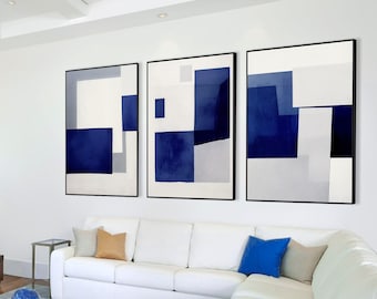 Blaue und weiße Wandkunst, Strukturgemälde, minimalistisches Gemälde, schweres strukturiertes Kunstgemälde, gerahmt, große Wandkunst, Wohnzimmerdekoration