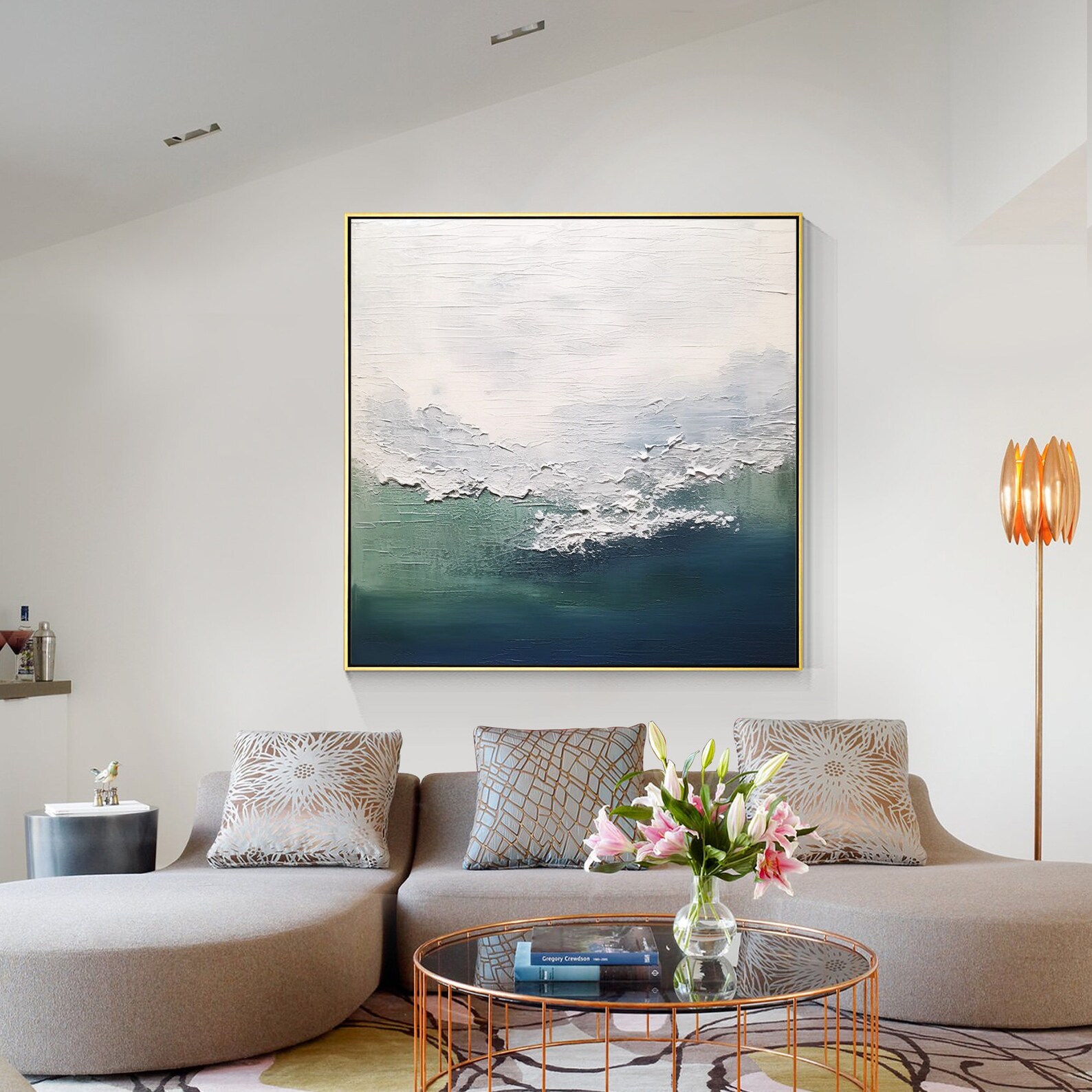 Gray Blue Wall Art Texture Painting Minimalist Painting Heavy Textured