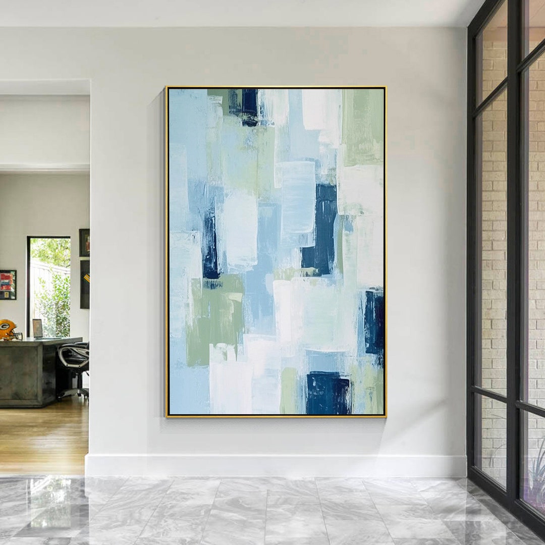 Light Blue Wall Art Texture Painting Minimalist Painting Color Blocks ...