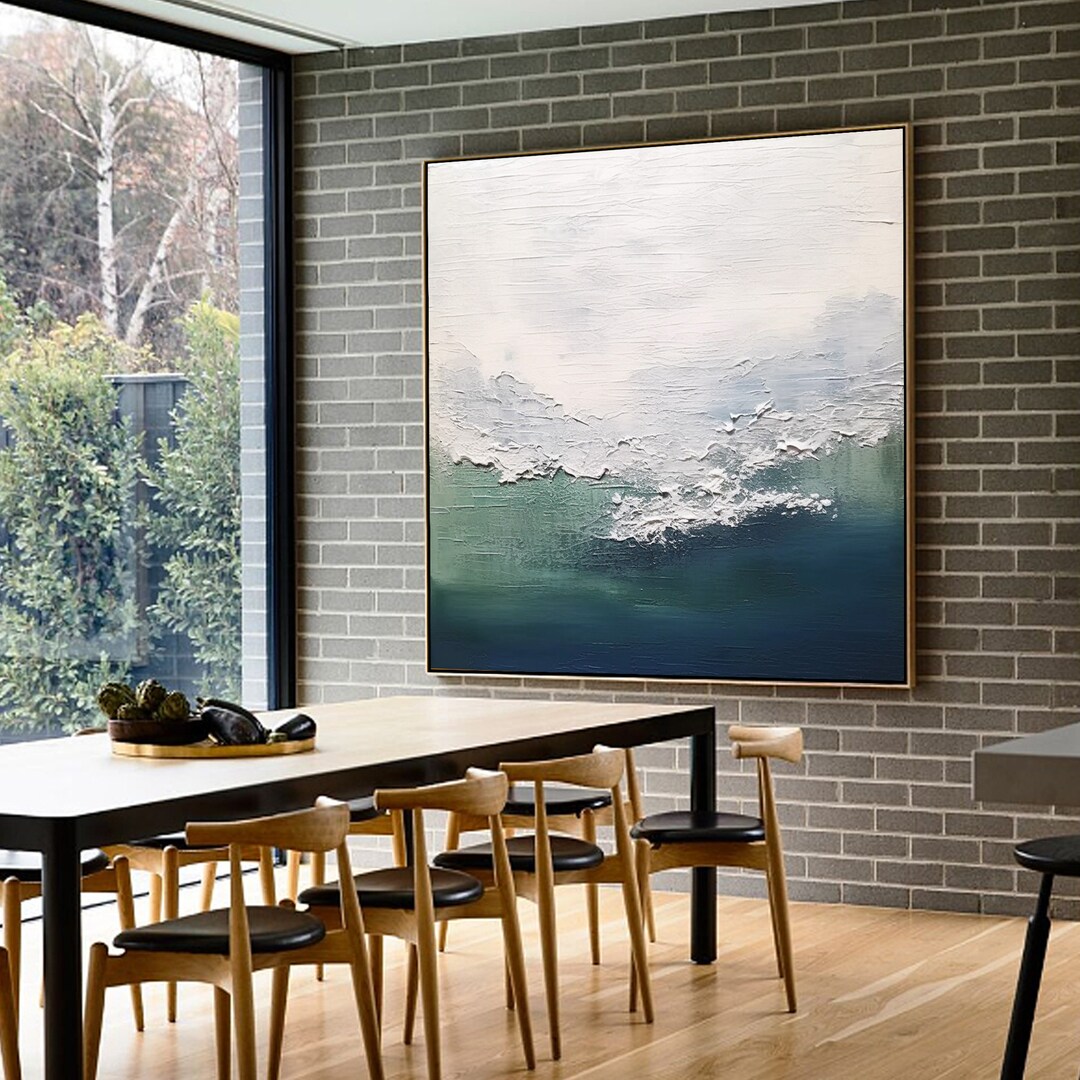 Gray Blue Wall Art Texture Painting Minimalist Painting Heavy Textured