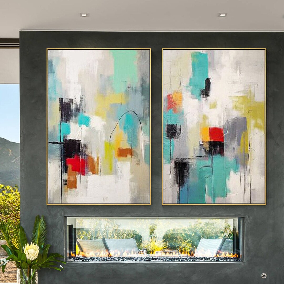 Color Blocks Two-piece Wall Art Texture Painting Minimalist Painting ...