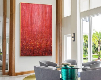 Big Texture Red Floral Painting minimalist Painting Heavy Textured Art Painting Contemporary Framed Wall Art Large Living Room Decor