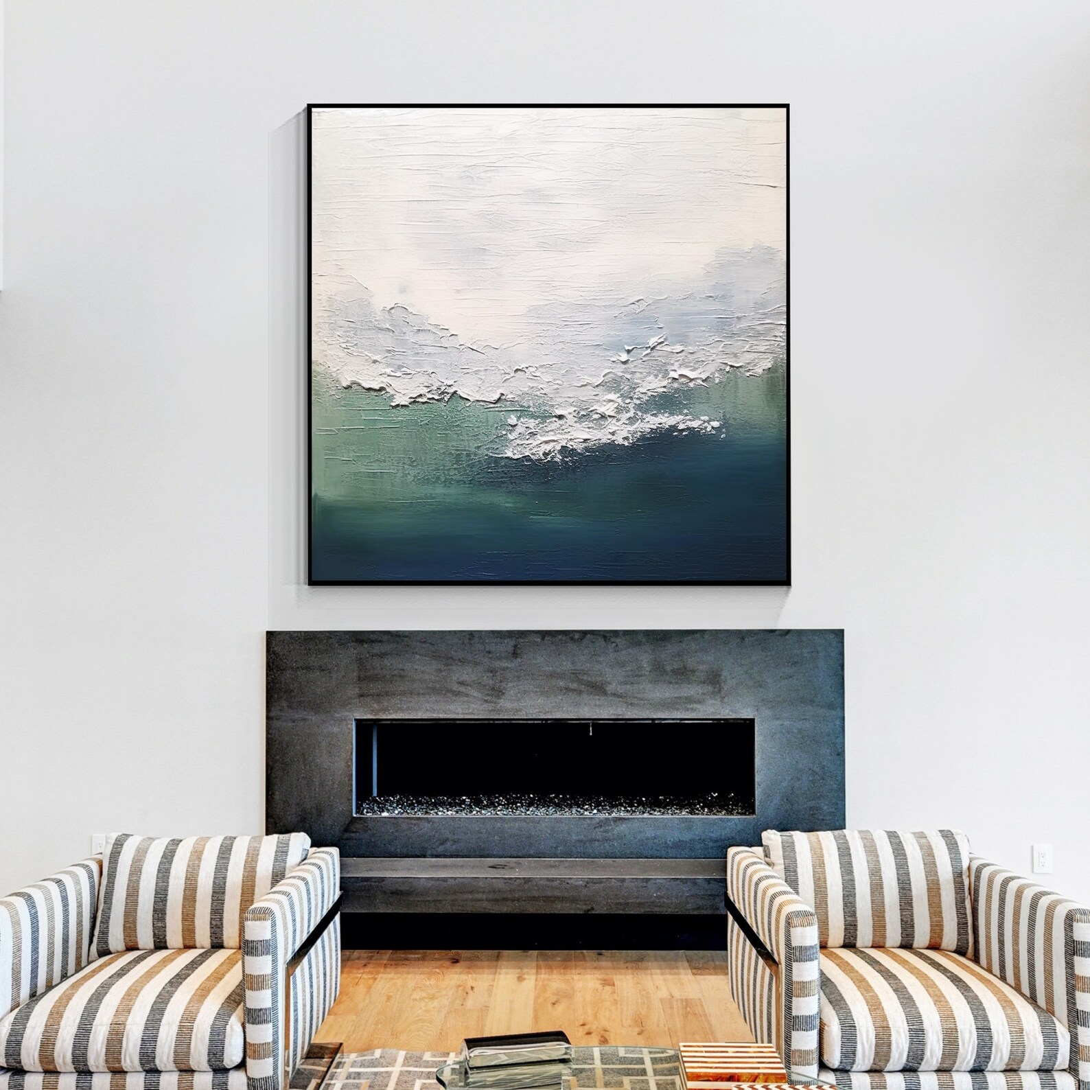 Gray Blue Wall Art Texture Painting Minimalist Painting Heavy Textured