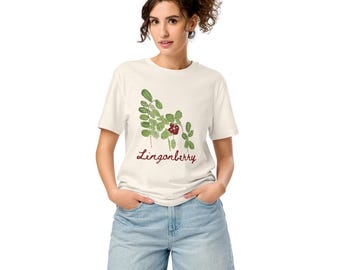 Lingonberry – Native Plant Watercolor Organic T-Shirt