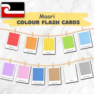 Māori Colour Flashcards for Preschool | Pastel 3-Part Montessori Printable | 13 Colours, 2 Spelling Options | Māori Language Learning PDF