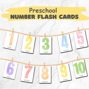 Preschool Number Flash Cards 0-20 | Montessori 3 Part Matching | Printable Toddler Learning | Pastel Numbers 3 Sizes | Educational PDF