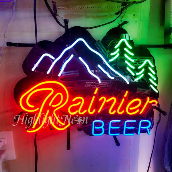 Rainier Beer Bar Pub Wall Hanging Signs Business Logo Personalized Gifts Real Glass Neon Sign Custom Handmade Gifts Home Bar Decor Wall Art丨