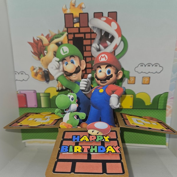 Mario 3D Box Birthday Card Personalized with Name