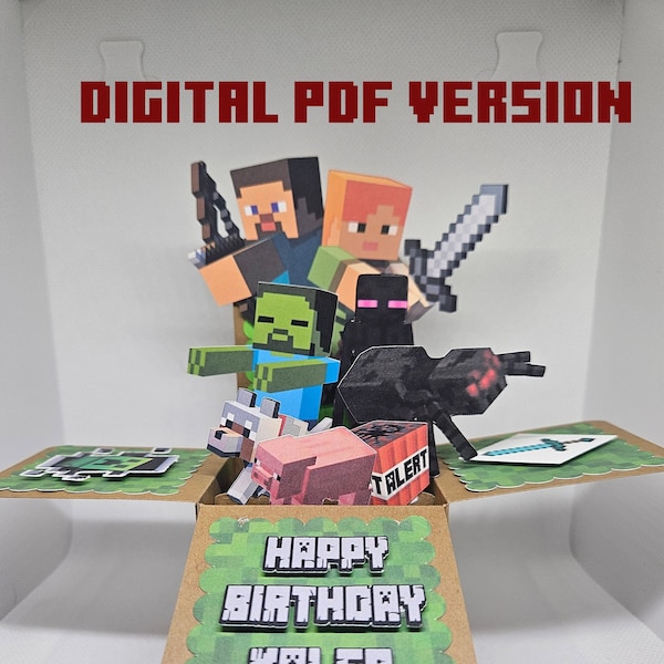 Minecraft Birthday Box Card DIY Printable Digital PDF