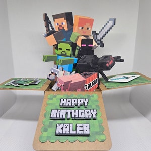 3D Minecraft Box Birthday Card with Envelope Customizable with Name