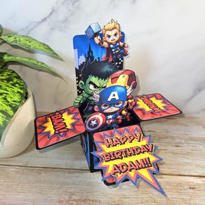 Tarjeta emergente 3D de superhéroe vengador, héroes maravillosos, celebración de cumpleaños, cualquier ocasión, saludo, decoración de fiesta, recuerdo personalizado