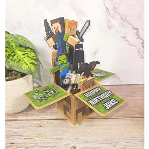 Carte pop-up 3D anniversaire/célébration/vœux Minecraft/Décoration de fête souvenir personnalisé