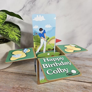 Golfer Geburtstag Ruhestand Jeden Anlass Gruß 3D Pop-Up Box Karte Party Dekoration Personalisiertes Andenken