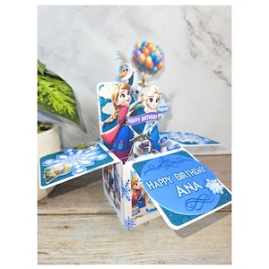 Tarjeta de cumpleaños personalizada con forma de caja desplegable en 3D de la Reina de Hielo, decoración de fiesta, regalo de recuerdo personalizado