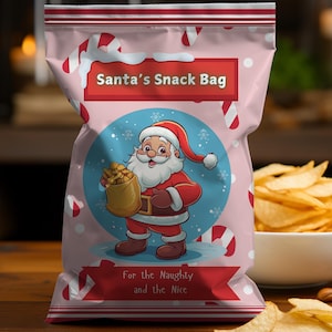 Christmas Santa Snack Bag Chip Bag Digital Download PNG PDF