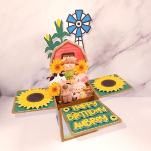 Farm Life Barnyard Birthday Celebration Any Occasion Greeting 3D Pop-up Box Card Party Decoration Personalized Keepsake