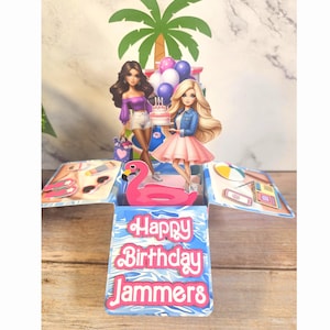 Muñeca de moda personalizada para cumpleaños, caja emergente 3D hecha a mano, tarjeta/decoración de fiesta, regalo de recuerdo personalizado