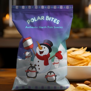 Christmas Chip Bag Digital Download Polar Bite Snowman Snack Bag Printable PNG PDF