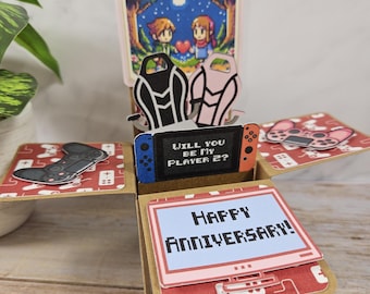 Gamer Couple Happy Anniversary or Valentine's Day 3D Handmade Box Greeting Card Keepsake