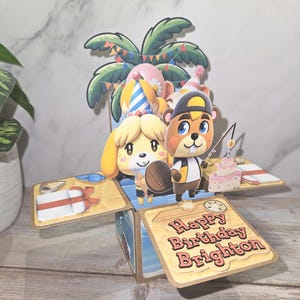 Tarjeta de cumpleaños personalizada en caja 3D de "Cruce de Animales"/Decoración para fiesta/Recuerdo personalizado