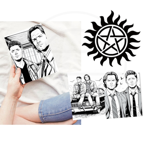 10 Supernatural Winchester Brothers Adult Coloring Book Digital Download